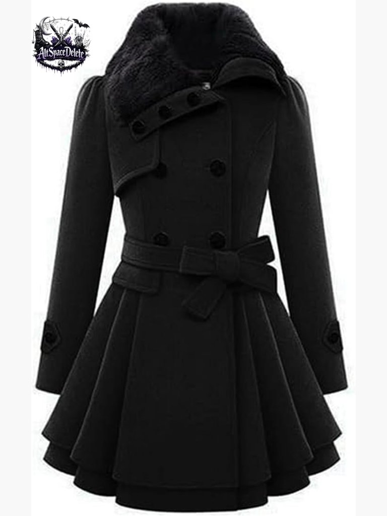 Women's Double Breasted Trench Coat Faux Fur Lapel Belted Winter Jacket